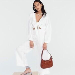 J. Crew Wide-leg seaside cropped pant linen White Large Resort Vacation Summer